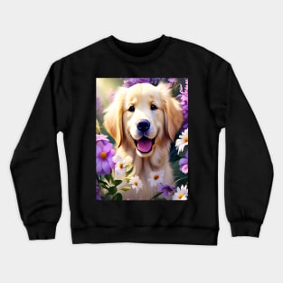 Cute Golden Retriever Surrounded by Beautiful Flowers Crewneck Sweatshirt